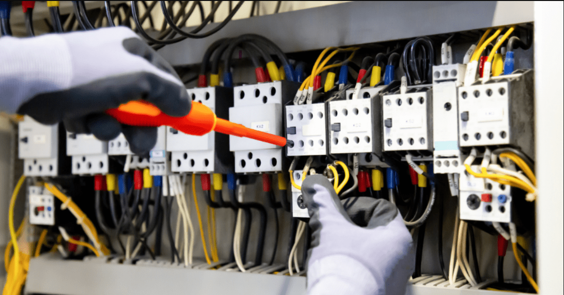 Switchgear and Protection: A close-up view of switchgear equipment with circuit breakers, relays, and fuses, ensuring electrical safety and equipment protection