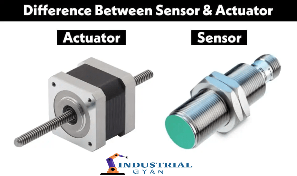 Comparison between a sensor and an actuator: Sensors detect and measure physical properties or conditions, while actuators are devices that produce physical action or movement based on input signals.